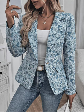 Fitted Paisley Jacquard Blazer in Light Blue — VerolynBoutique