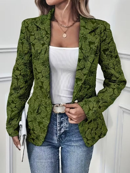 Fitted Paisley Jacquard Blazer in Green — VerolynBoutique