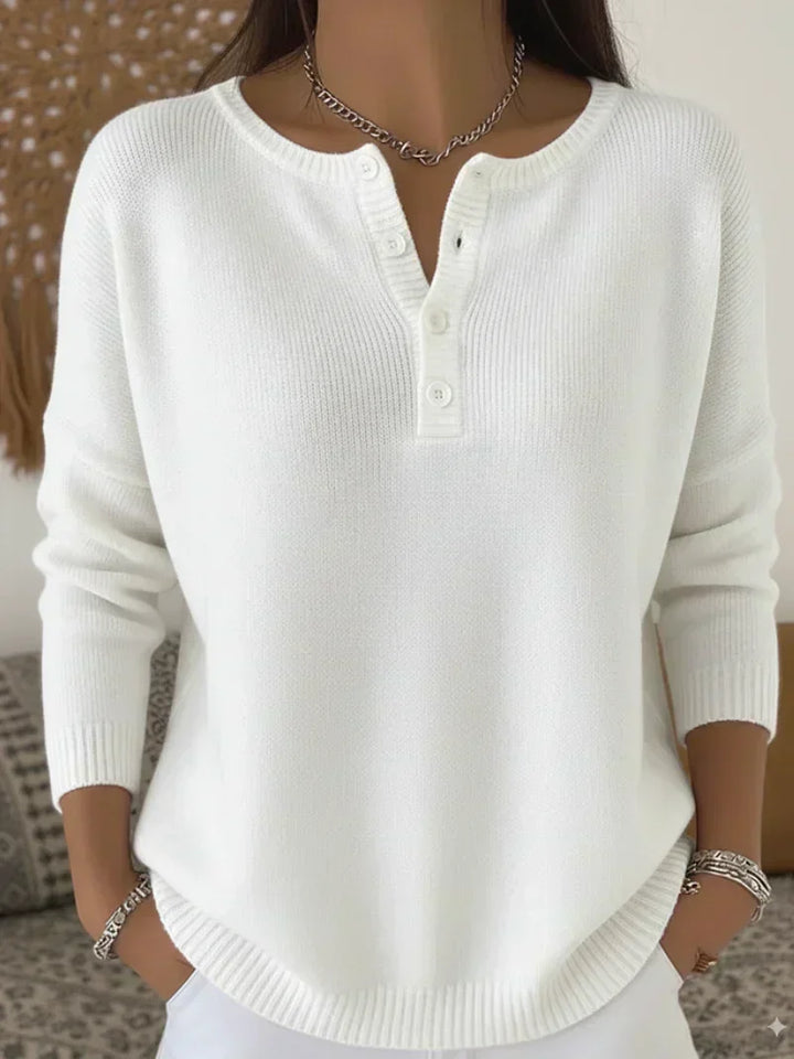 Verolyn henley button knit jumper in white