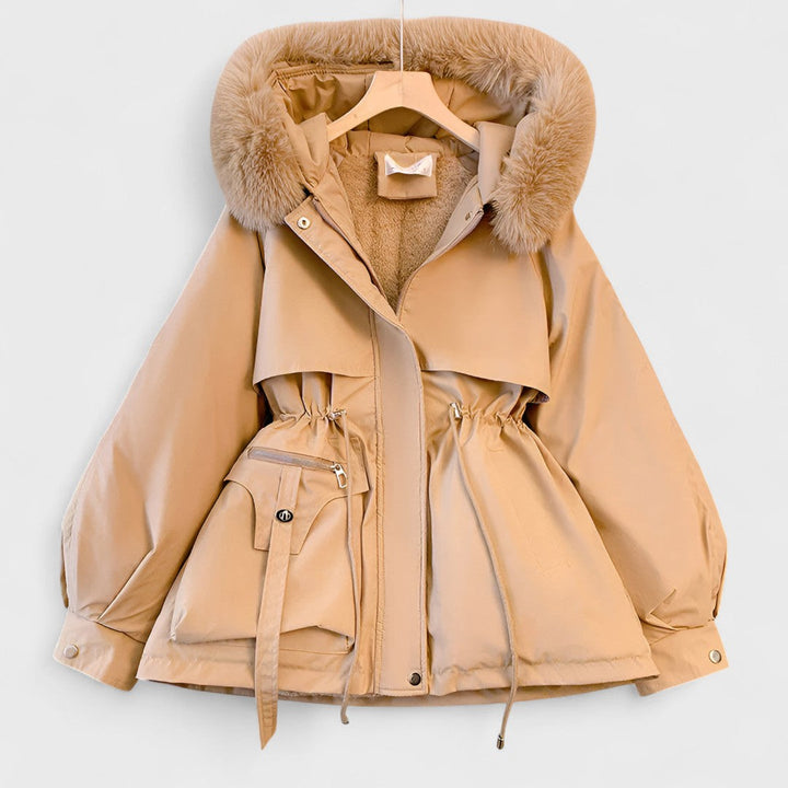 Cinched Waist Hooded Winter Jacket in Khaki — VerolynBoutique