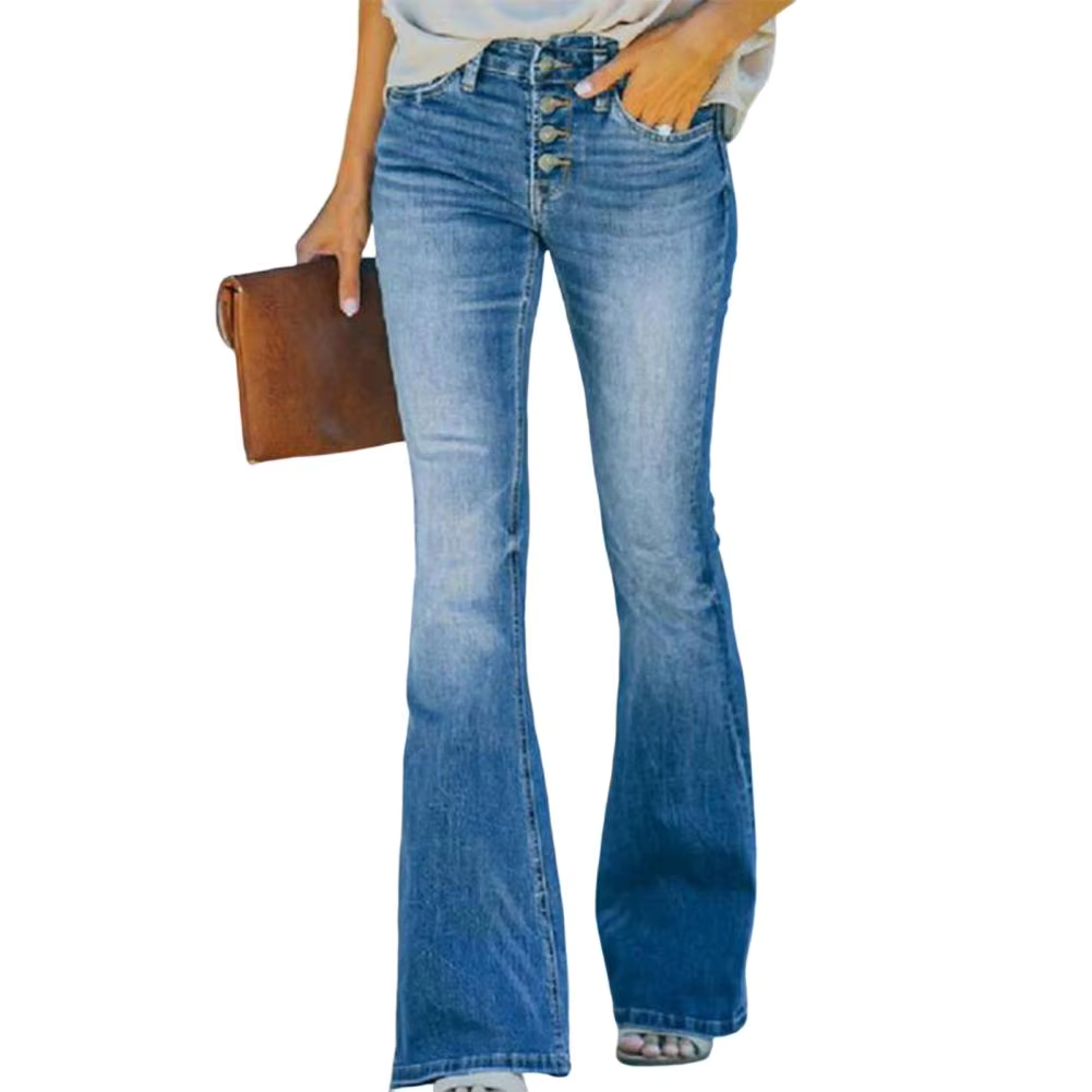 Button Fly Flare Jeans in Denim Blue — VerolynBoutique