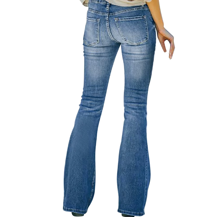 Button Fly Flare Jeans in Denim Blue — VerolynBoutique