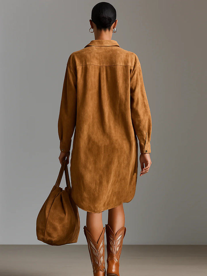 Verolyn - Printed Lapel Shirt Midi Dress