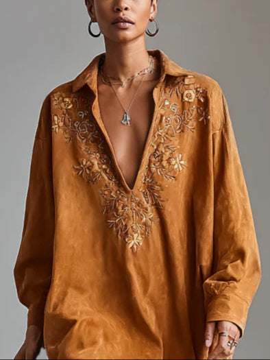 Verolyn - Printed Lapel Shirt Midi Dress