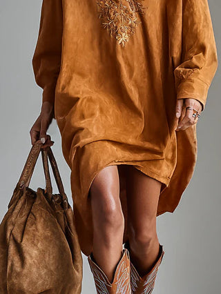 Verolyn - Printed Lapel Shirt Midi Dress