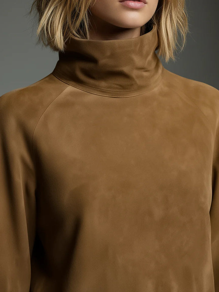 Oversized Suede Turtleneck Mini Dress in Brown — VerolynBoutique