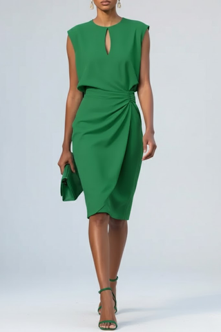 Keyhole Ruched Midi Dress in Green — VerolynBoutique