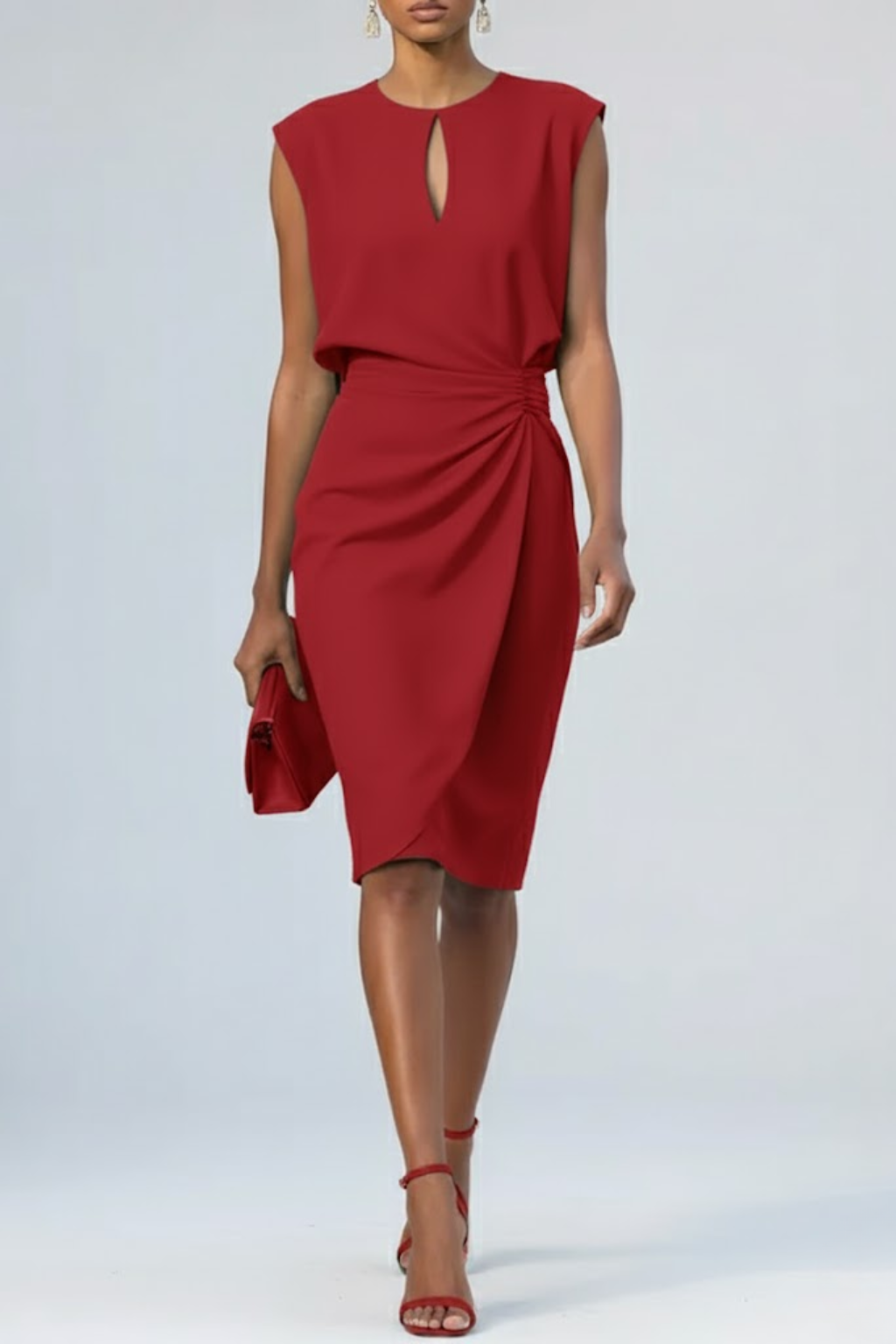 Keyhole Ruched Midi Dress in Red — VerolynBoutique