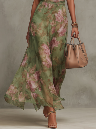 Halter Neck Floral Midi Dress in Green Floral — VerolynBoutique