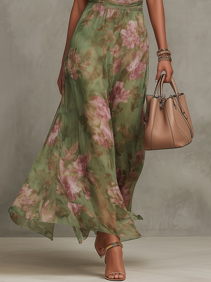 Halter Neck Floral Midi Dress in Green Floral — VerolynBoutique