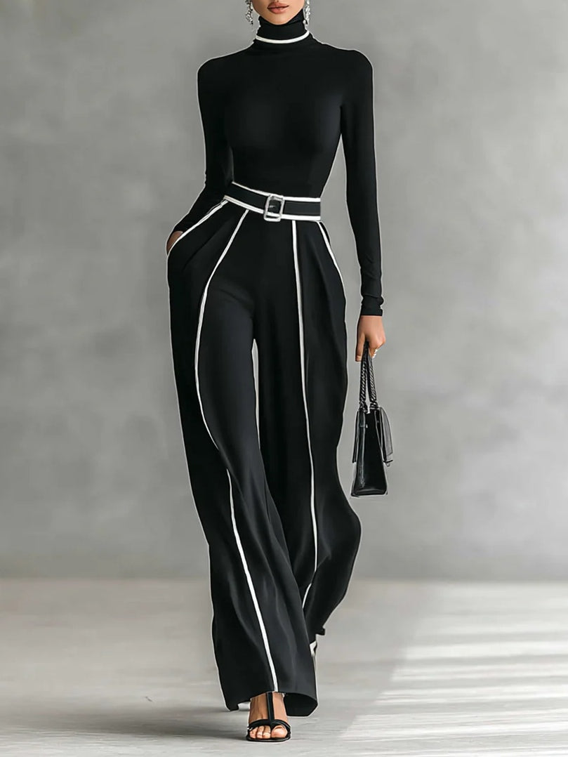 High Neck Piped Trouser Set in Black — VerolynBoutique