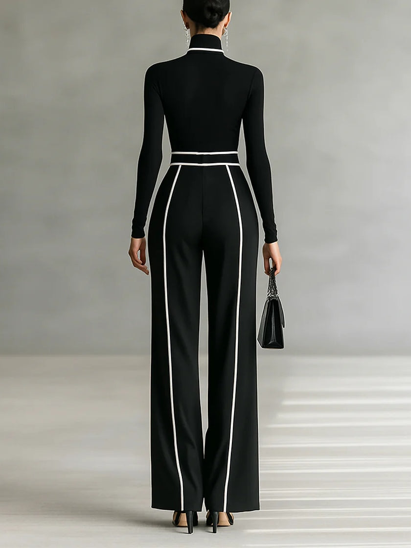 High Neck Piped Trouser Set in Black — VerolynBoutique