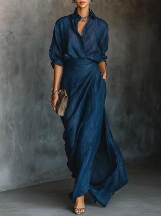 Blouse and Maxi Dress Set in Blue — VerolynBoutique