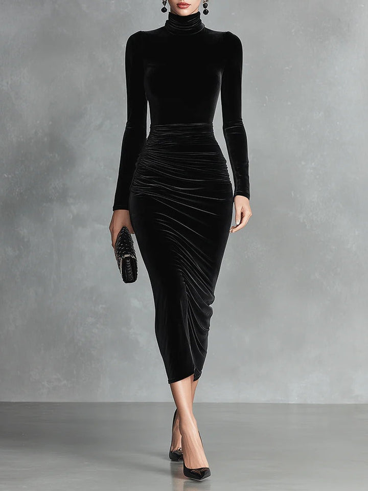 Verolyn - Velvet High Neck Bodycon Dress