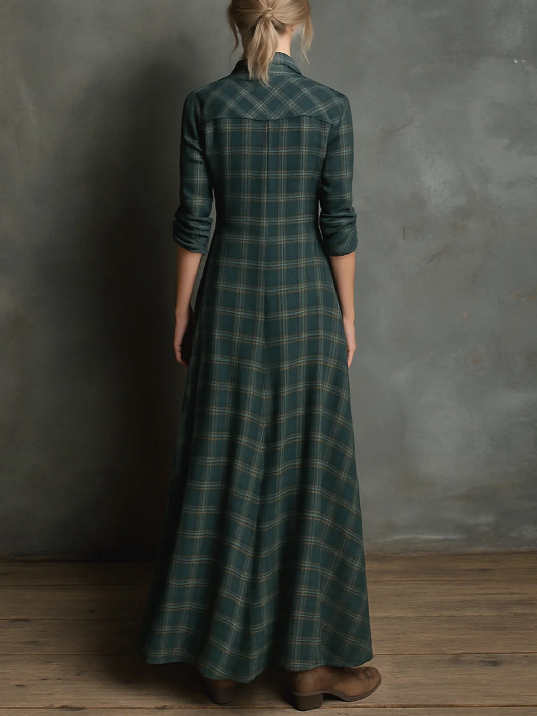 Checked Maxi Shirt Dress in Green — VerolynBoutique