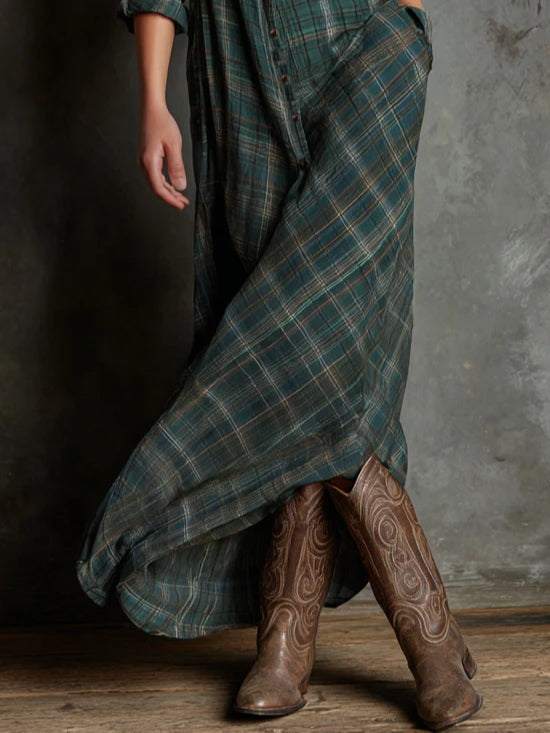 Checked Maxi Shirt Dress in Green — VerolynBoutique