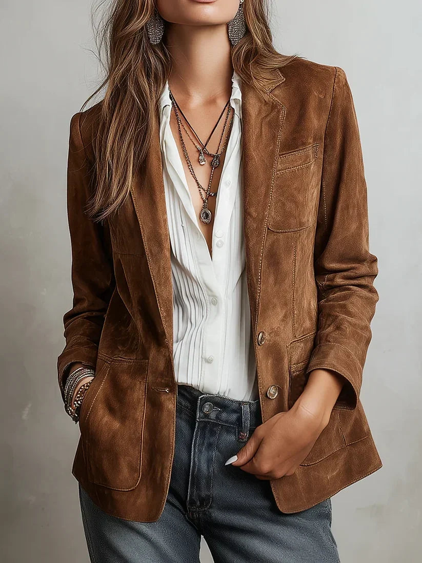 Verolyn vintage contrast stitch blazer in brown