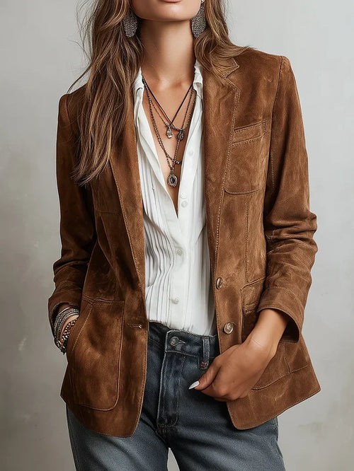 Verolyn vintage contrast stitch blazer in brown
