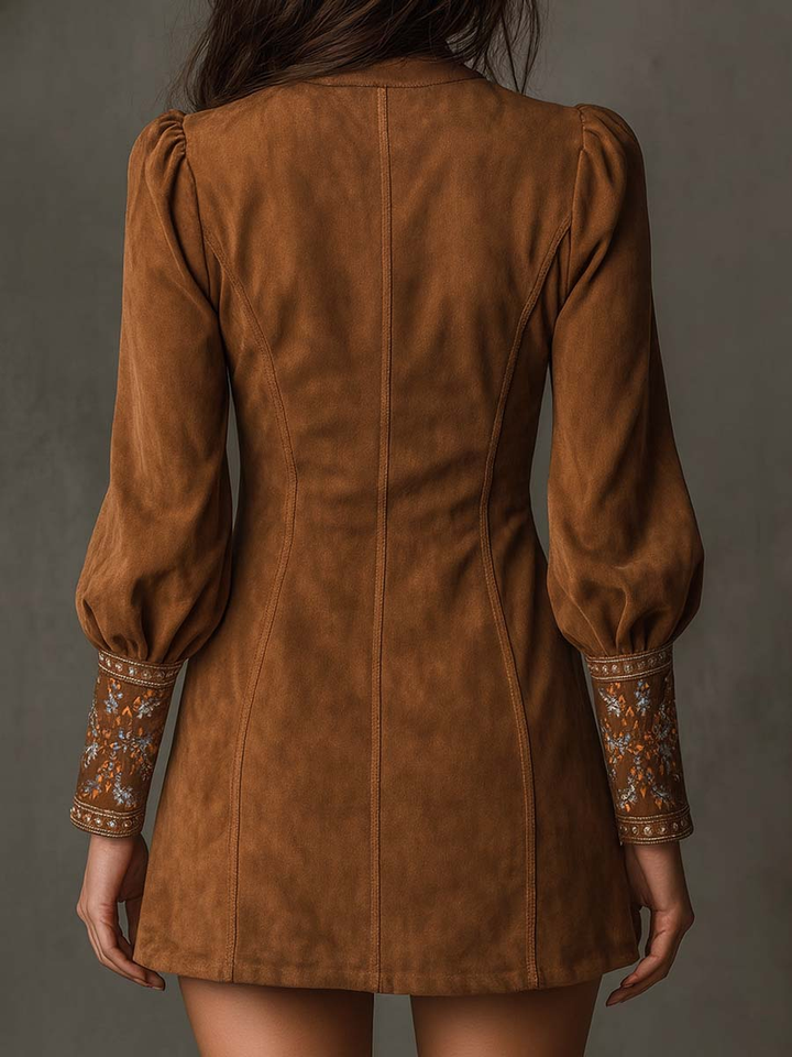 Verolyn - Embroidered Suede Mini Dress