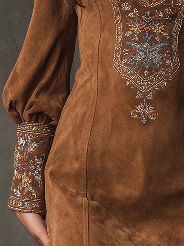 Verolyn - Embroidered Suede Mini Dress