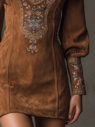 Verolyn - Embroidered Suede Mini Dress