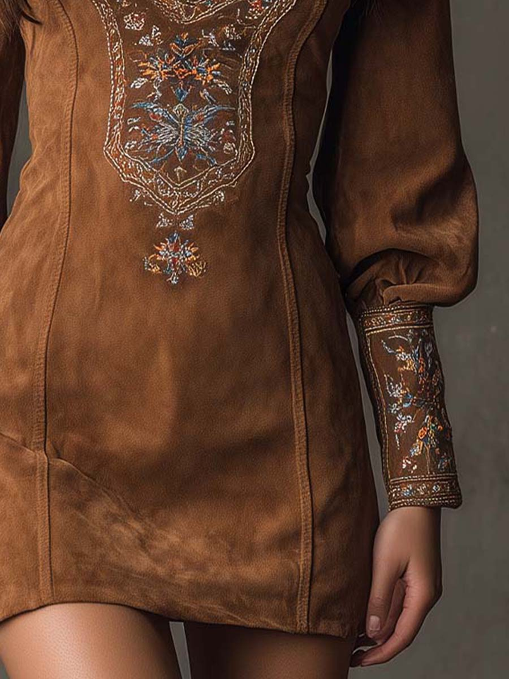 Verolyn - Embroidered Suede Mini Dress
