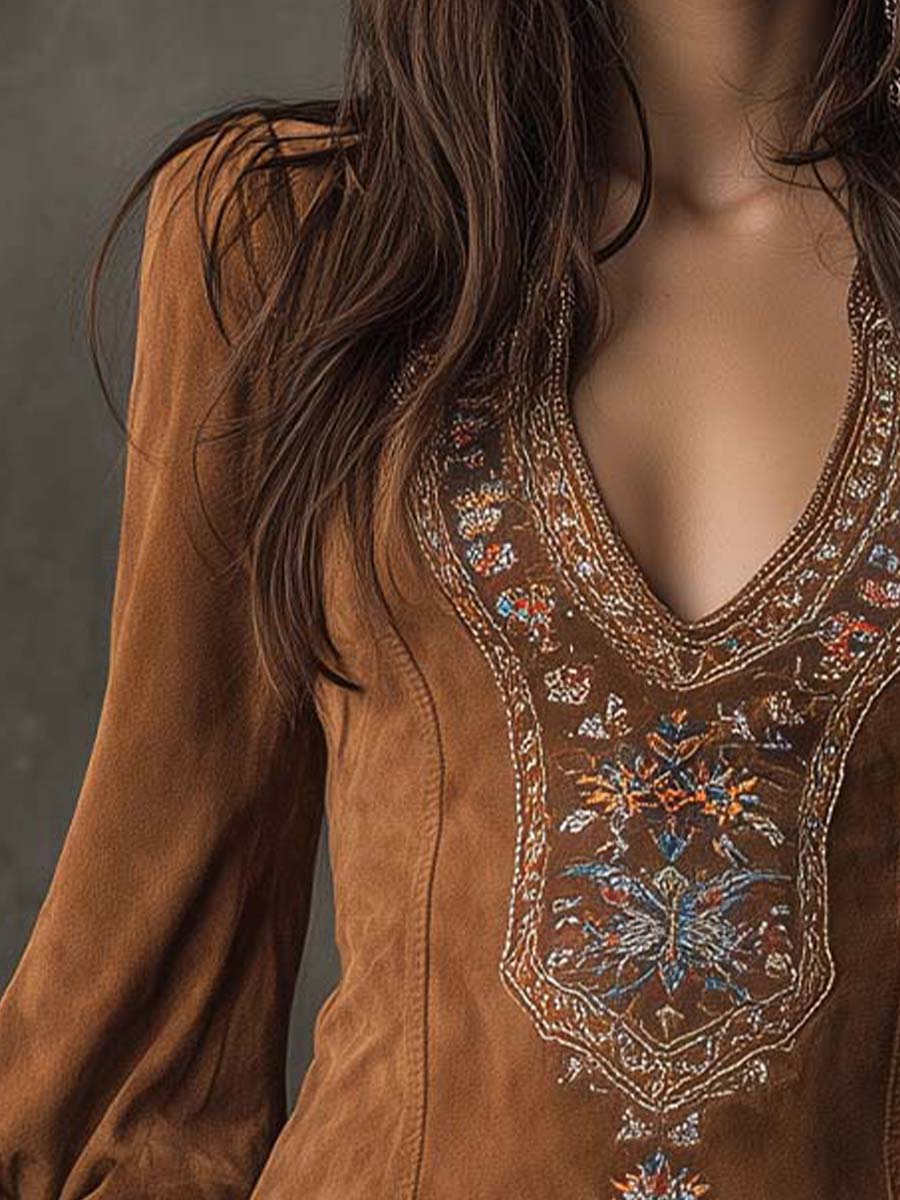 Verolyn - Embroidered Suede Mini Dress