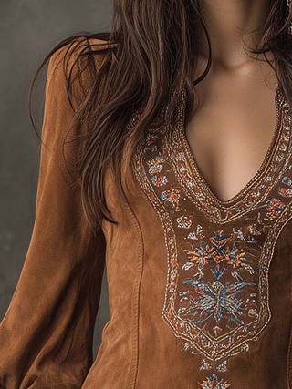 Verolyn - Embroidered Suede Mini Dress