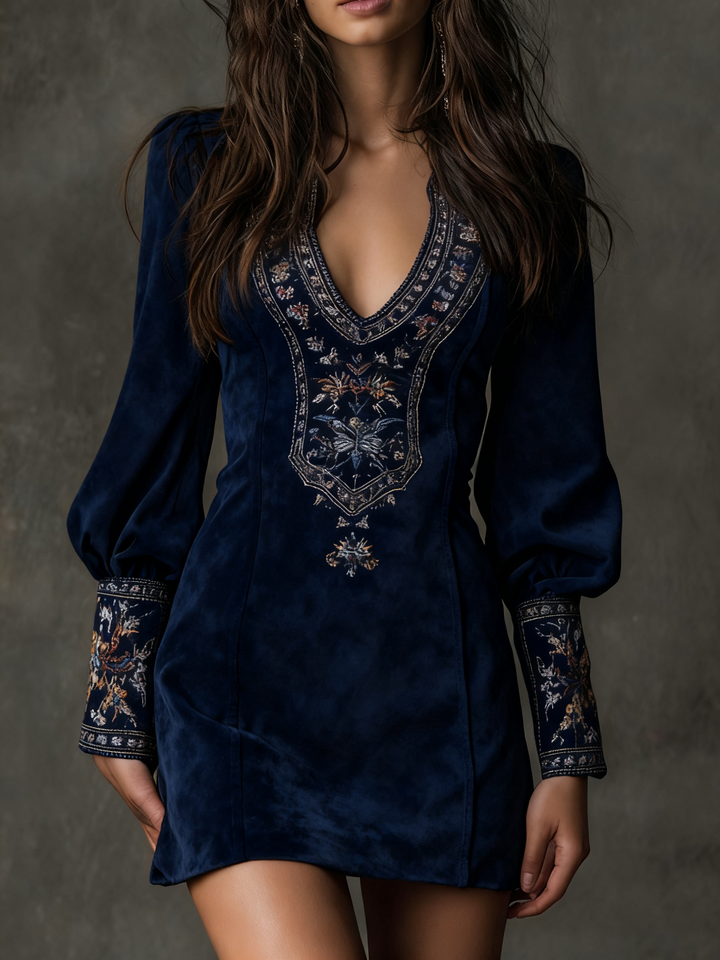 Verolyn - Embroidered Suede Mini Dress