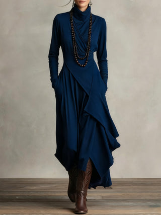 Asymmetric High Neck Maxi Dress in Navy — VerolynBoutique