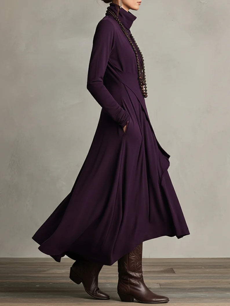 Asymmetric High Neck Maxi Dress in Purple — VerolynBoutique