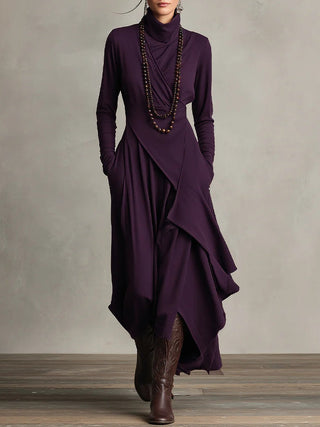 Asymmetric High Neck Maxi Dress in Purple — VerolynBoutique