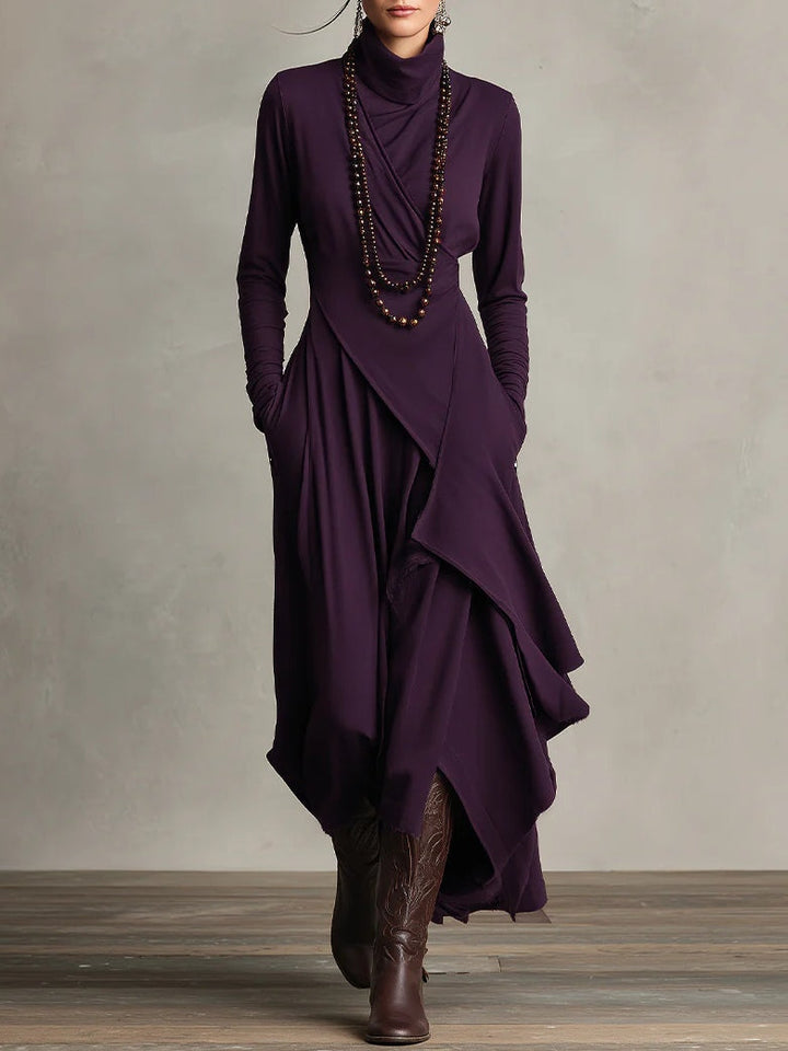 Asymmetric High Neck Maxi Dress in Purple — VerolynBoutique