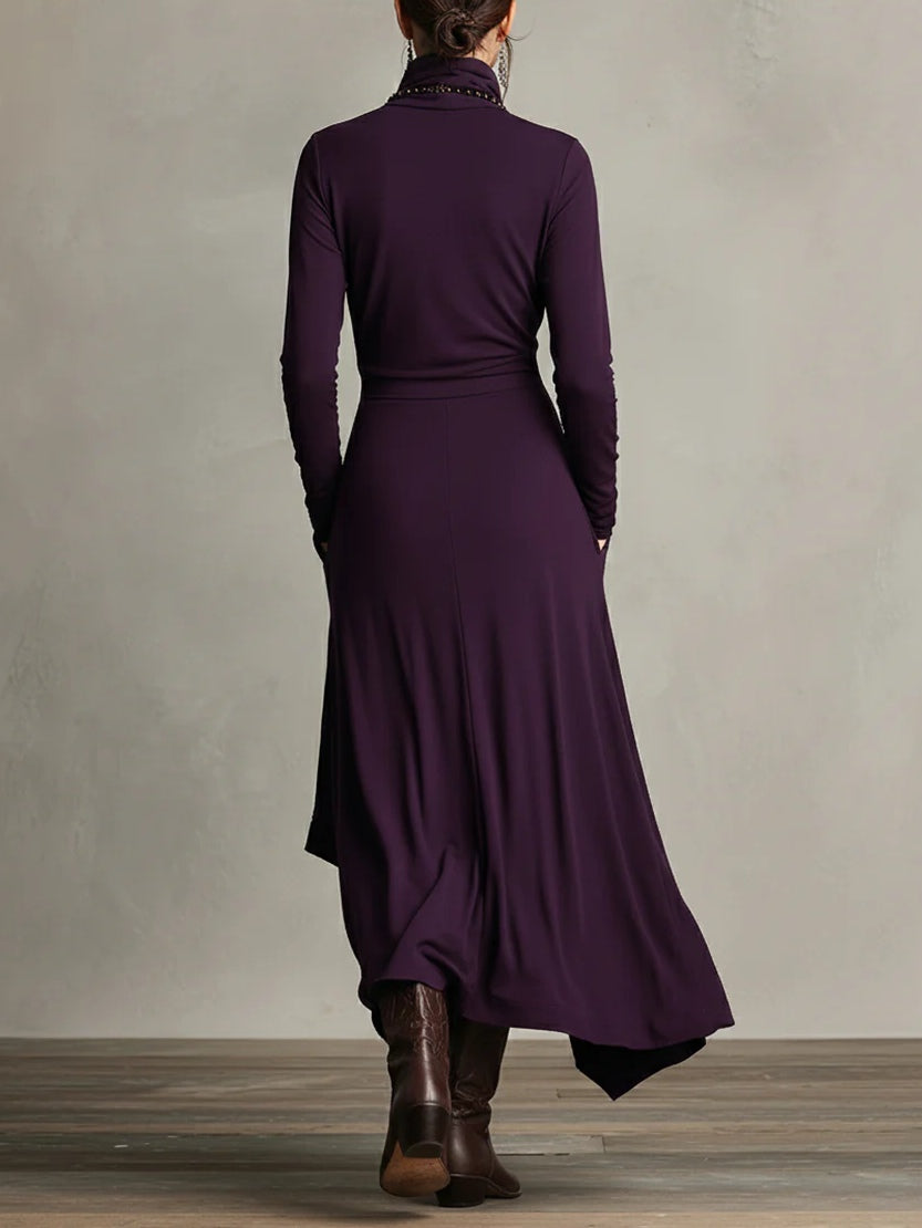Asymmetric High Neck Maxi Dress in Purple — VerolynBoutique