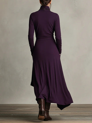 Asymmetric High Neck Maxi Dress in Purple — VerolynBoutique
