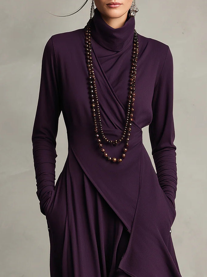 Asymmetric High Neck Maxi Dress in Purple — VerolynBoutique