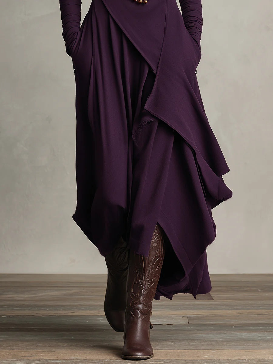Asymmetric High Neck Maxi Dress in Purple — VerolynBoutique