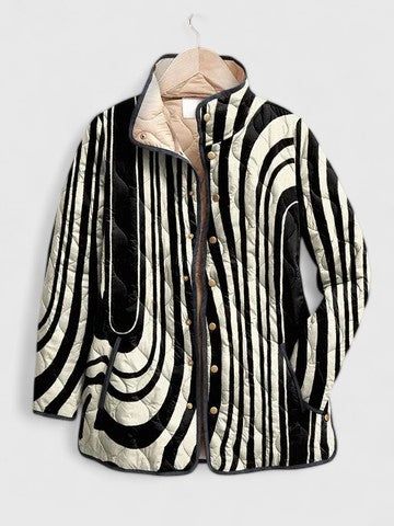 Monochrome Swirl Quilted Jacket in Multicolour — VerolynBoutique