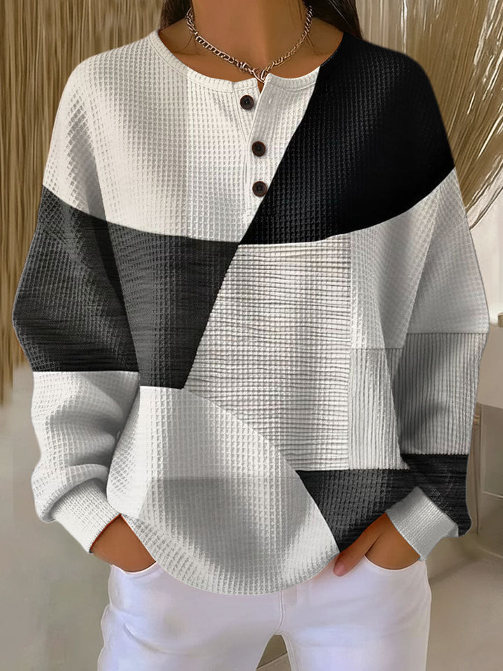 Verolyn geometric henley waffle jumper in grey