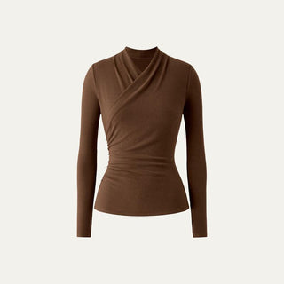 Ruched Surplice Long Sleeve Top in Brown — VerolynBoutique