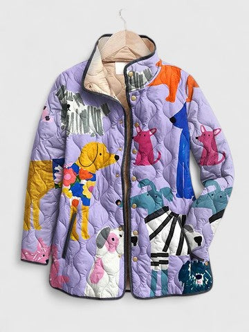 Lilac Dog Print Quilted Jacket in Multicolour — VerolynBoutique
