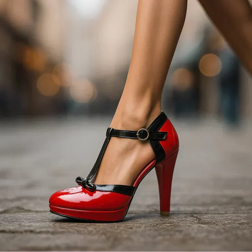 Patent T-Strap Bow Heels in Pink — VerolynBoutique