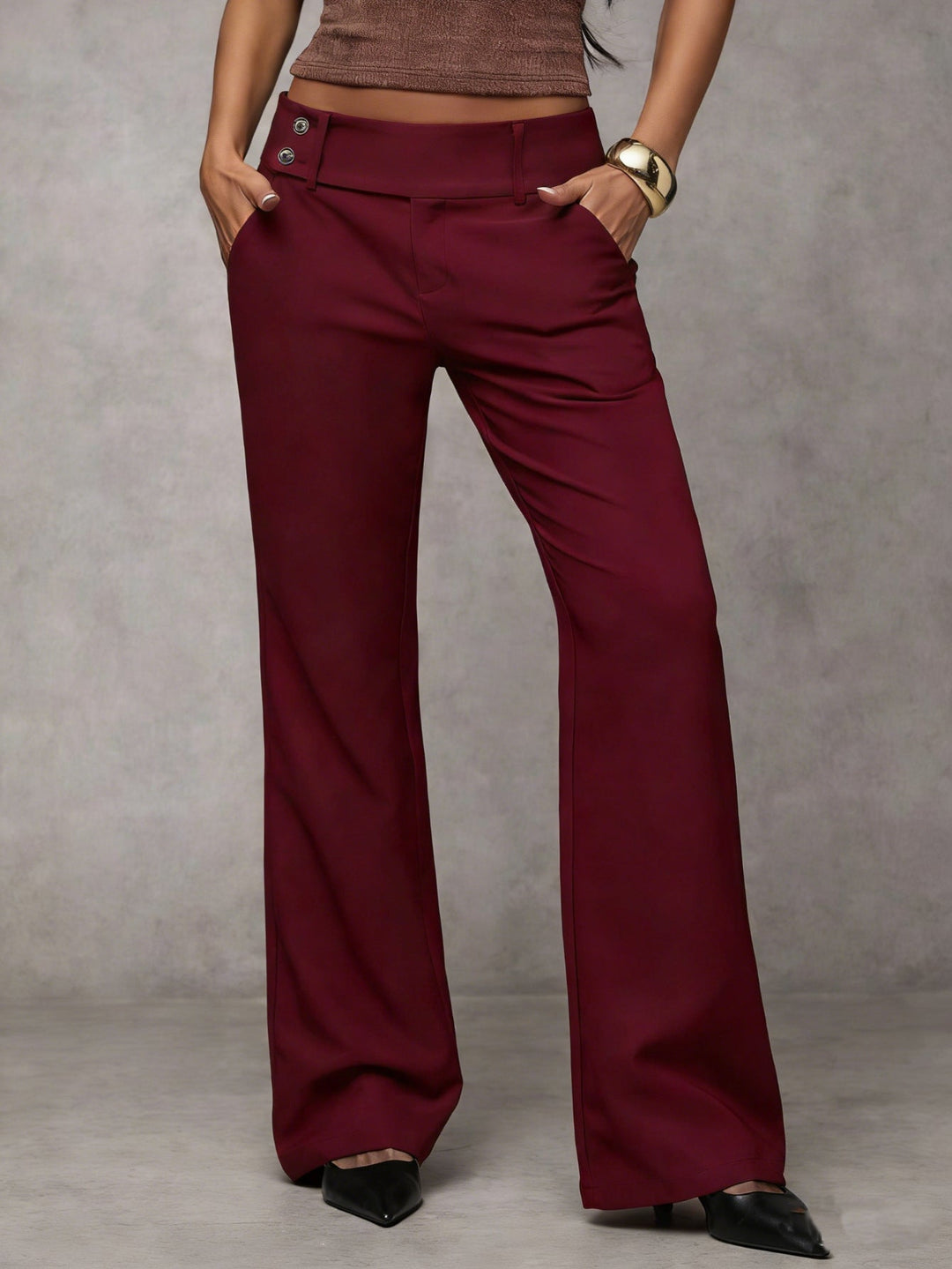 Verolyn high waist relaxed straight trousers in wine red