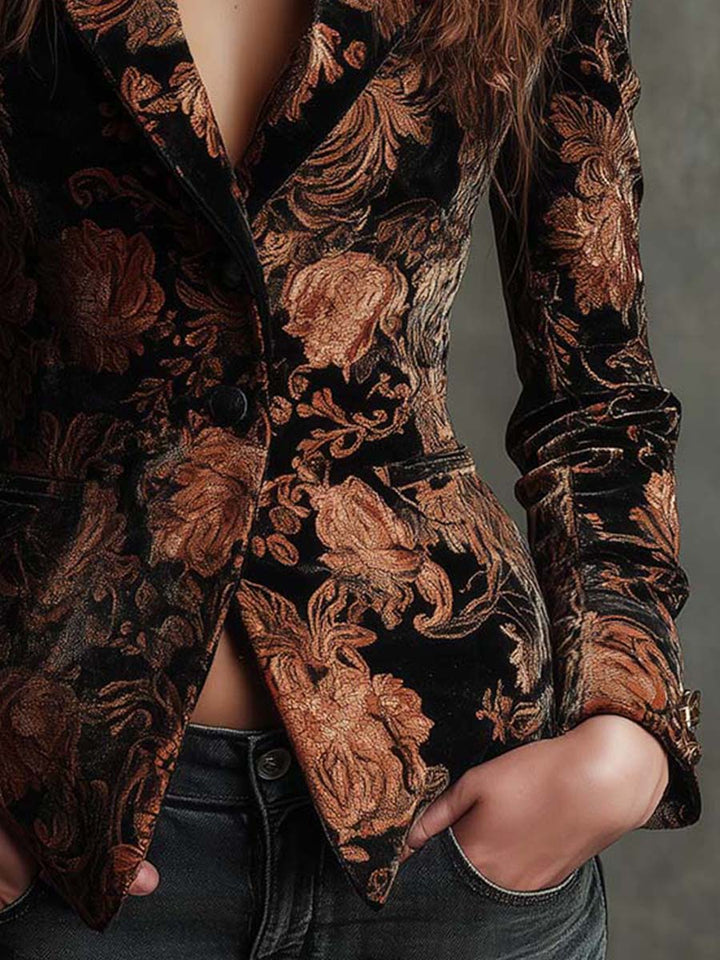 Bronze Floral Tailored Blazer in Black — VerolynBoutique