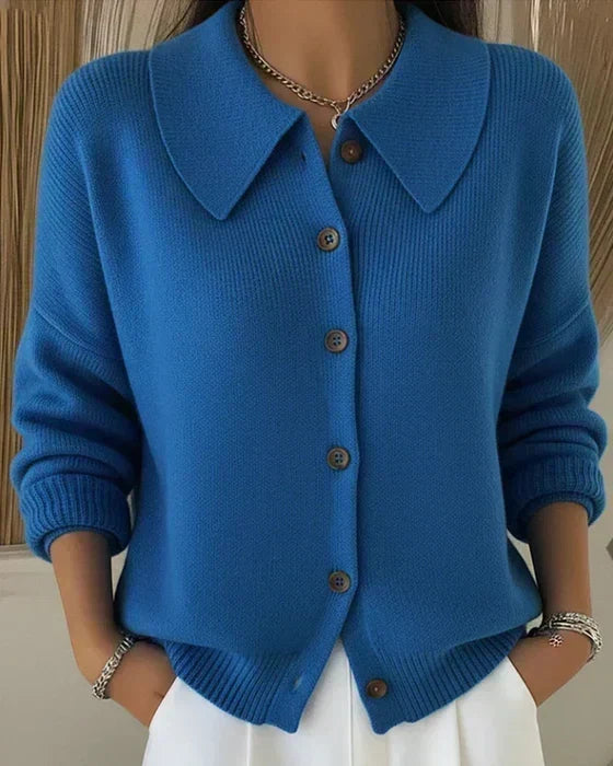Verolyn shirt collar knit cardigan in blue