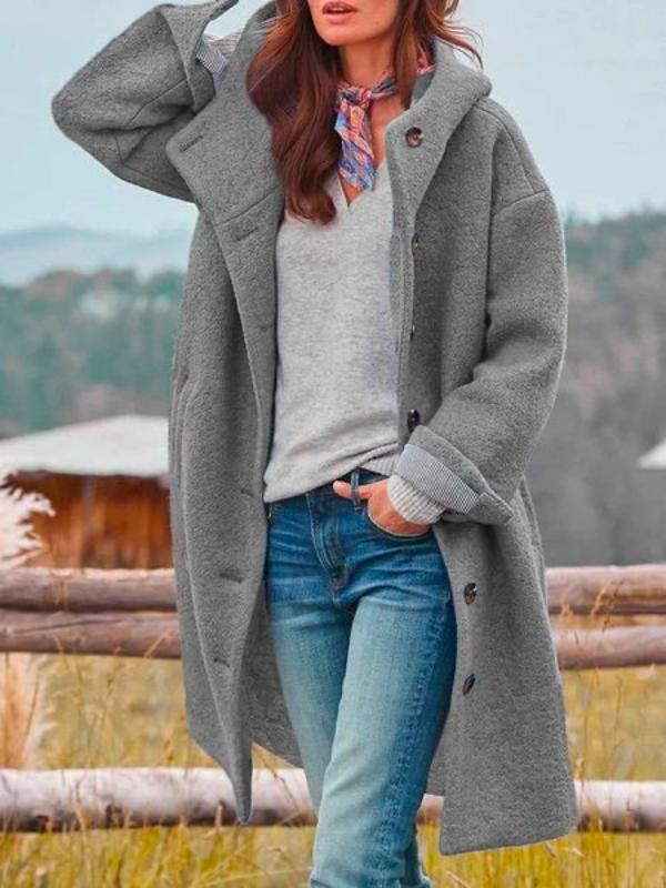 Textured Hooded Longline Coat in Grey — VerolynBoutique