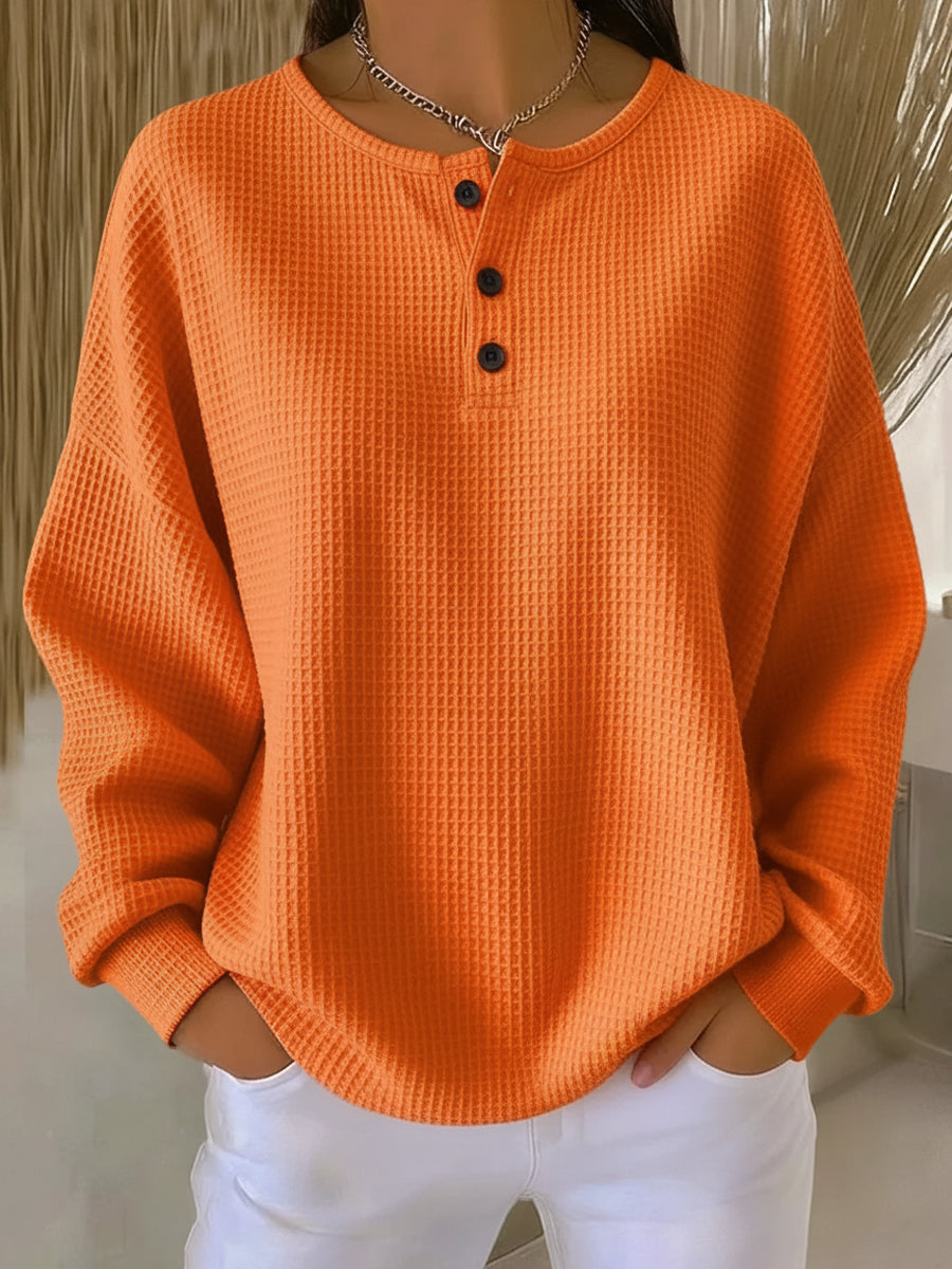 Verolyn waffle henley sweatshirt in orange
