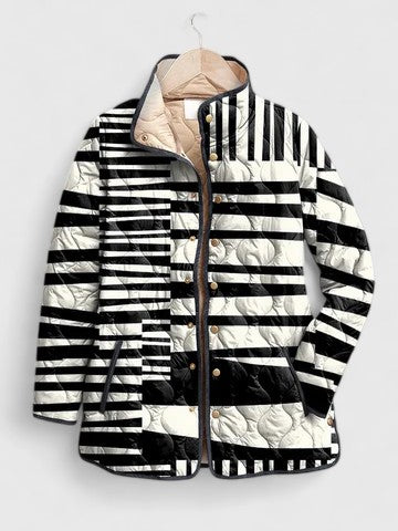 Monochrome Stripe Quilted Jacket in Multicolour — VerolynBoutique