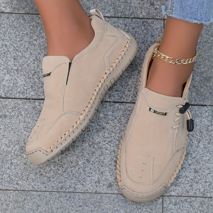 Soft Vegan Leather Walking Shoes in Beige — VerolynBoutique
