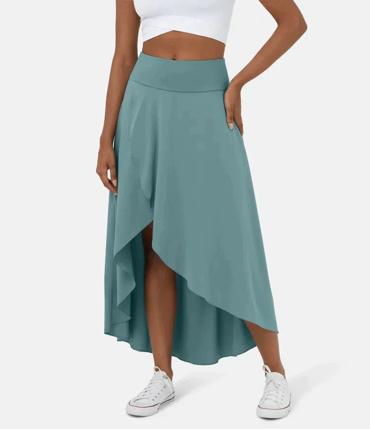 Asymmetric High-Low Midi Skirt in Grey Blue — VerolynBoutique